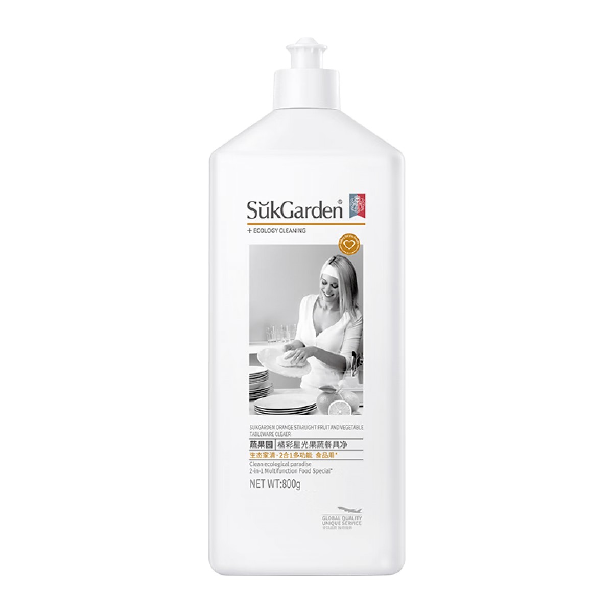 蔬果园 SukGarden 橘彩星光果蔬餐具净（实白瓶）拔盖装-800g SGY0002