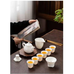 12头羊脂玉瓷皮盒套组（不描金）  套装