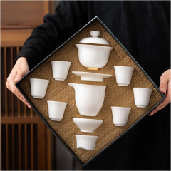 文礼·10头羊脂玉瓷描金套组  套装