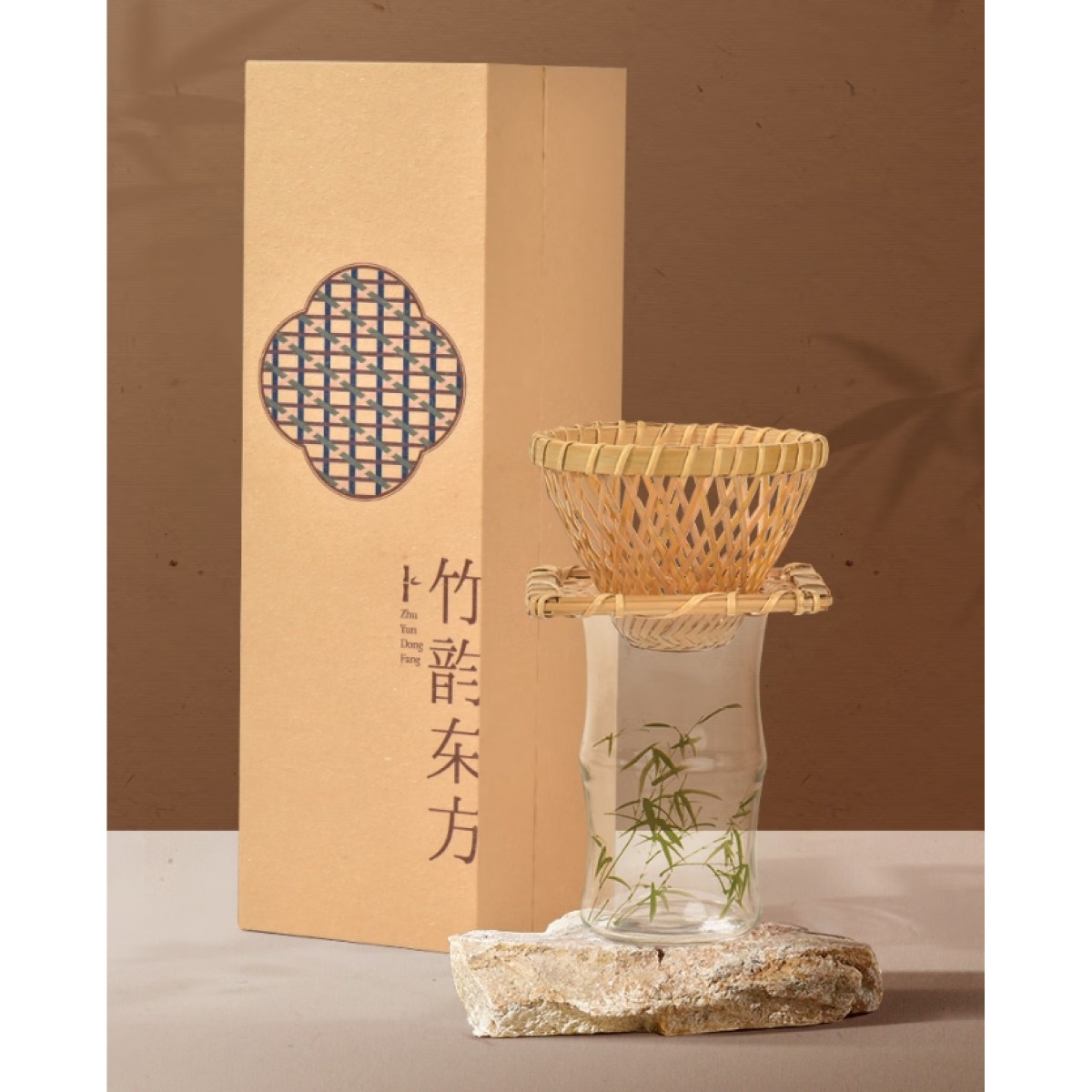 清朴堂 竹韵东方 竹编咖啡 - 竹节玻璃套装