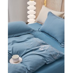 洁丽雅 典雅刺绣四件套 200*230cm 花漾-海石蓝/花漾-奶昔白  CP2409