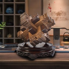 圣匠鲁班  龙纹雕刻檀木鲁班锁 22*22*27cm(绿檀)
