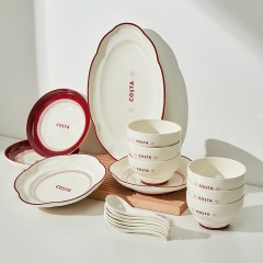 咖世家 陶瓷餐具-胭脂  碗(4.5英寸)  盘(7英寸)  花瓣盘(8英寸)  鱼盘(13英寸)  CO-CJ004