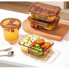 富光 明月玻璃保鲜饭盒（独家包销款）1040ml G2502-TP-1040G（三分隔）