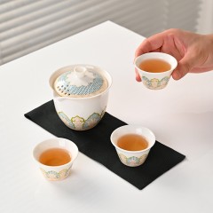 平安喜乐-羊脂玉 盖碗+茶杯