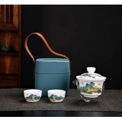 白瓷  旅行茶具/快客杯 盖碗+玻璃公道杯+茶杯+茶叶/盖碗+玻璃公道杯+茶杯