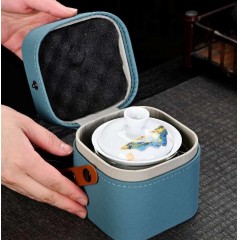 白瓷  旅行茶具/快客杯 盖碗+玻璃公道杯+茶杯+茶叶/盖碗+玻璃公道杯+茶杯