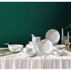 康宁 玉兰芬芳系列餐具20件组 （4.5寸碗*6+小汤勺*6+7寸深盘*２+8寸深盘*４＋8寸汤碗*1+大汤勺*1 ）WK-CJ20T138C-JY/KZ