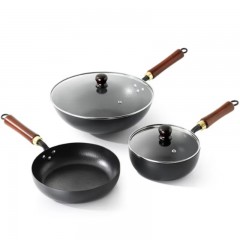 康宁 零涂层系列中式锅具三件组（炒锅32cm/5L+煎锅24cm/2.5L+辅食锅20cm/2L）WK-GJ03J99C-JY/KZ