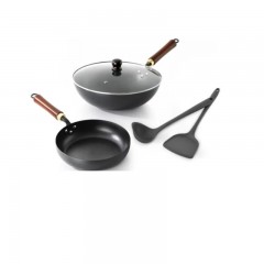 康宁 零涂层系列中式锅具四件组 （炒锅32cm/5L+煎锅24cm/2.5L   铲子32cm*10cm/98g+汤勺30cm）WK-GJ04J106C-JY/KZ