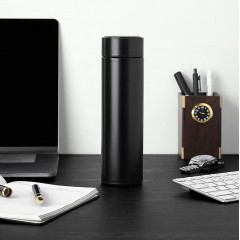 美厨304不锈钢智能显温直身保温杯500ml（钢琴黑）MCB1084