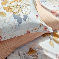 富安娜 纯棉四件套-清叶梦语 被套203*229cm 2.5kg