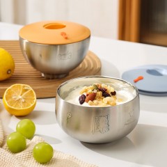 美厨316L不锈钢双层隔热家用带盖小恐龙儿童汤饭碗12cm  MCWA2969