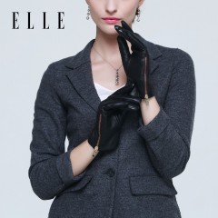 ELLE女士真皮羊皮手套分指防风开车骑行舒适手套