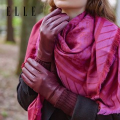 ELLE【礼盒装】真皮手套山羊皮手套时尚开车驾驶拼接节日送礼生日礼物