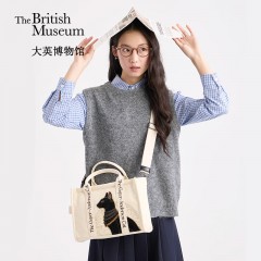 大英博物馆 盖亚安德森猫系列刺绣手提斜挎包 1002242（米色）