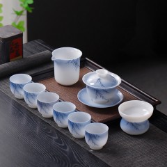 宏裕  璞玉手绘柳韵传福10头三才盖碗6杯礼盒套装 JHY-CJ-190