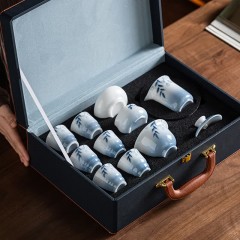 宏裕  璞玉手绘叶蓝承祥10头三才盖碗6杯礼盒套装 JHY-CJ-191