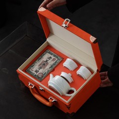 宏裕 君子茶与壶皮盒套装 HYCY1022 (5头）经典玉青釉开片