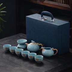 宏裕 荷塘悦10头汝州窑皮盒套装  JHY-CJ-023