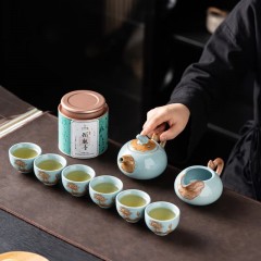 宏裕 茶香茶器荷塘悦9头茶壶皮盒套装 JHY-CJ-197-2
