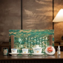 宏裕  非遗匠人手绘冰种头福禄三才盖碗2杯6小饼茶罐陶瓷花香薰干泡盘礼盒套装 HYXQ1106