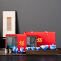 宏裕  天马行空冰花晶釉11头盖碗4杯马奔双茶罐流沙干泡盘礼盒套装 HYXQ1064