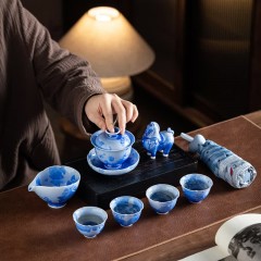 宏裕 雅器典藏爱心雨伞青云驹8头三才盖碗茶海4杯礼盒套装 HYXQ1074