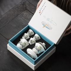 宏裕  熊猫羊脂玉盖碗4杯礼盒套装 JHY-CJ-181  6头