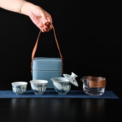 宏裕 青花盖碗四方包2杯收纳快客茶具套装 JHY-CJ-184