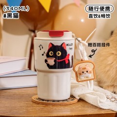 Diller迪乐贝尔 直饮咖啡杯猫咖保温杯 340ML D9396