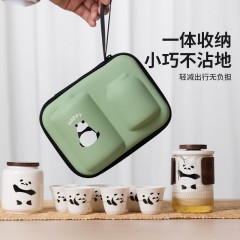摩登主妇 原创熊猫系列便携式旅行茶具 竹木盖快客杯  A8H7C3N44