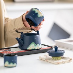 宏裕 国潮东方手画·江山7头提梁壶茶叶罐4杯干泡盘礼盒套装 HYXQ1051