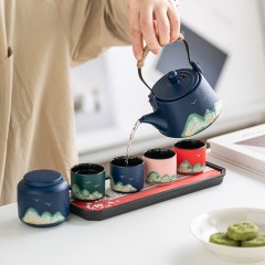宏裕 国潮东方手画·江山7头提梁壶茶叶罐4杯干泡盘礼盒套装 HYXQ1051