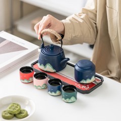 宏裕 国潮东方手画·江山7头提梁壶茶叶罐4杯干泡盘礼盒套装 HYXQ1051