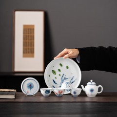 宏裕  富族手绘蒲公英7头圆盘茶壶4杯礼盒套装 JHY-CJ-202