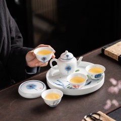 宏裕  富族手绘蒲公英7头圆盘茶壶4杯礼盒套装 JHY-CJ-202