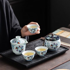 宏裕  斗彩5头茶壶3杯茶罐便携套装 JHY-CJ-203