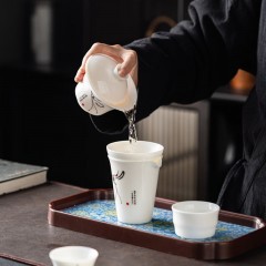 宏裕 鹤舞云霄12头三才盖碗茶盘商务套装 JHY-CJ-208