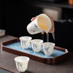 宏裕 鹤舞云霄12头三才盖碗茶盘商务套装 JHY-CJ-208