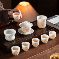 宏裕  璞玉手绘郁金香10头三才盖碗6杯礼盒套装 JHY-CJ-213