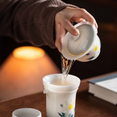 宏裕  璞玉手绘百合10头三才盖碗6杯礼盒套装 JHY-CJ-214
