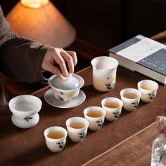 宏裕  璞玉手绘百合10头三才盖碗6杯礼盒套装 JHY-CJ-214