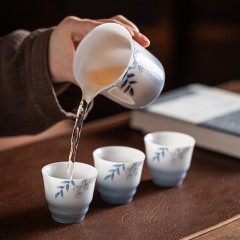 宏裕  璞玉手绘叶蓝承祥10头三才盖碗6杯礼盒套装 JHY-CJ-191