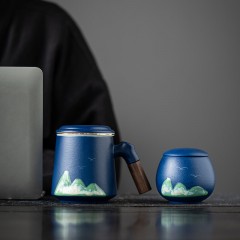 宏裕   手画江山茶叶罐+办公杯+冰花釉主人杯礼盒套装 JHY-CJ-200 （3头）
