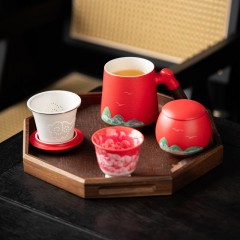 宏裕   手画江山茶叶罐+办公杯+冰花釉主人杯礼盒套装 JHY-CJ-200 （3头）