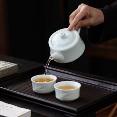 宏裕 君子茶与壶皮盒套装 HYCY1022 (5头）经典玉青釉开片