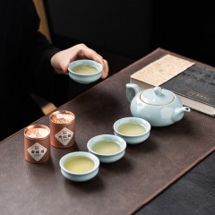 宏裕 三昧茶韵-2·7头将军壶4杯罐茶皮盒套装 JHY-CJ-188-2