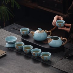 宏裕 荷塘悦10头汝州窑皮盒套装  JHY-CJ-023