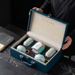 宏裕 茶香茶器荷塘悦9头茶壶皮盒套装 JHY-CJ-197-2